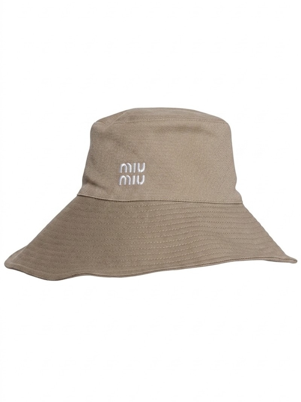 🔥NEW‼️✨️ MIU MIU ✨️ Tan Beige Wide Brim Hat w. White Logo - Women Men Unisex - Picture 6 of 15